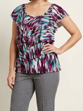 Magenta Teal Black Ruffle Sleeve Top